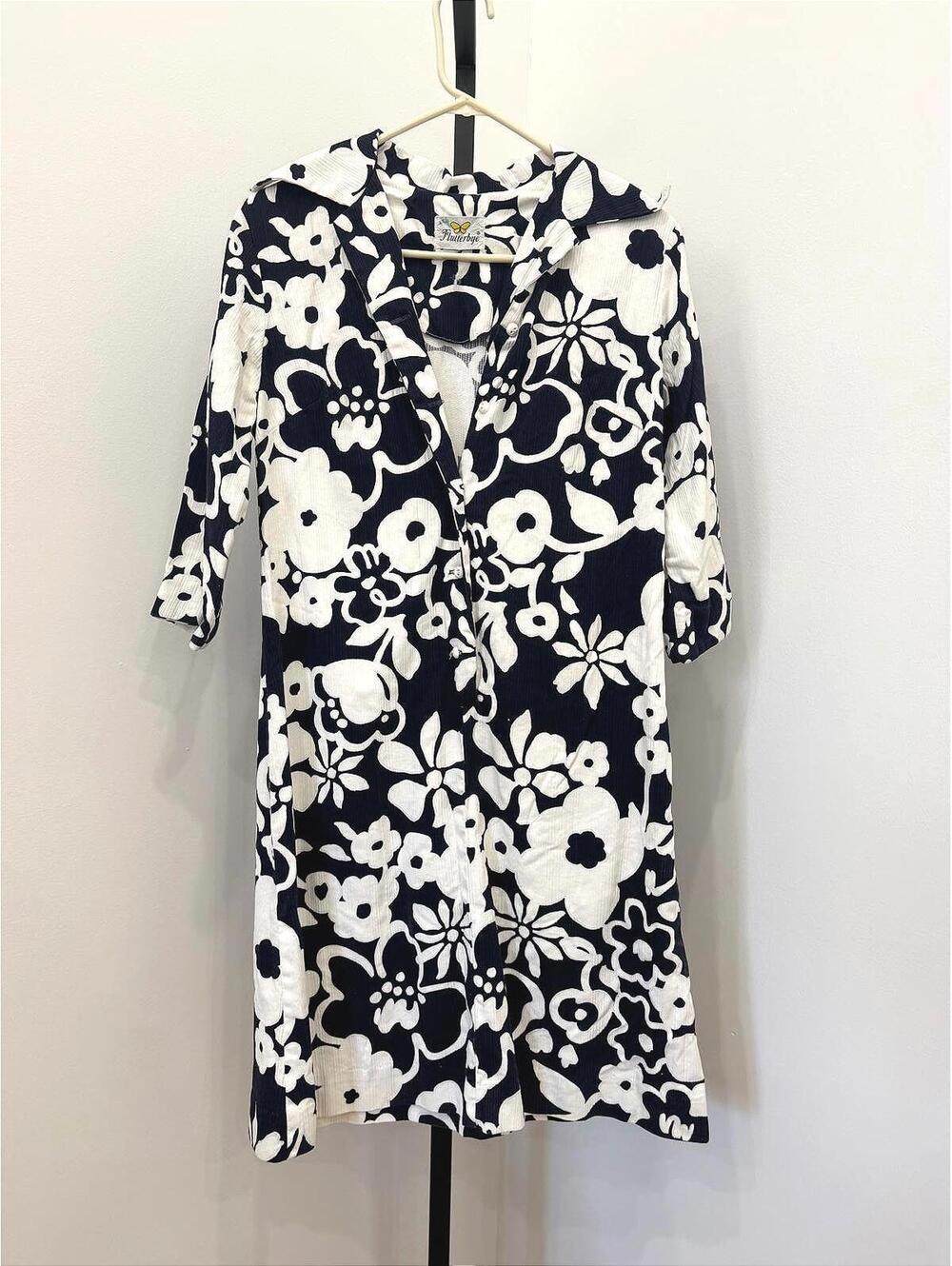 60s Flutterby Black and White Floral Pattern Dress Coat
